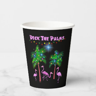 Pink Flamingos Christmas Palm Tree Tropical Xmas Paper Cups