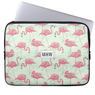 Pink Flamingos custom monogram laptop sleeves