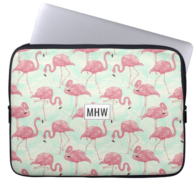 Pink Flamingos custom monogram laptop sleeves (Front)