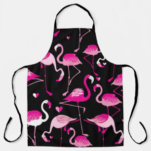 Pink flamingos, dark seamless pattern. apron