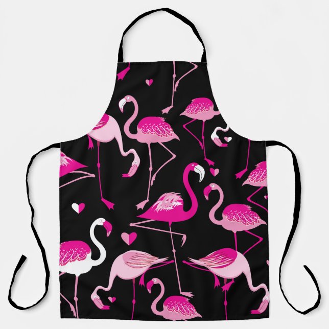 Pink flamingos, dark seamless pattern. apron (Front)