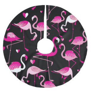 Pink flamingos, dark seamless pattern. brushed polyester tree skirt