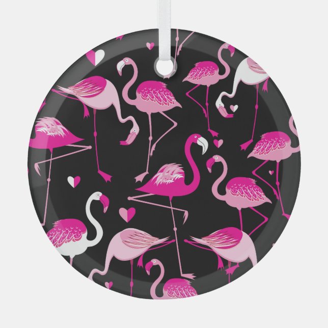 Pink flamingos, dark seamless pattern. glass tree decoration (Front)