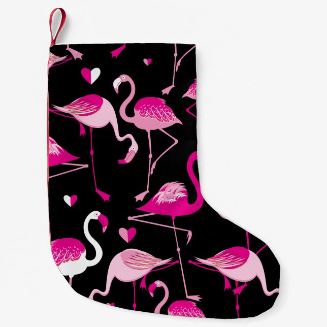 Pink flamingos, dark seamless pattern. small christmas stocking (Front)