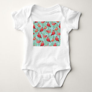 Pink Flamingos: Exotic Seamless Pattern. Baby Bodysuit