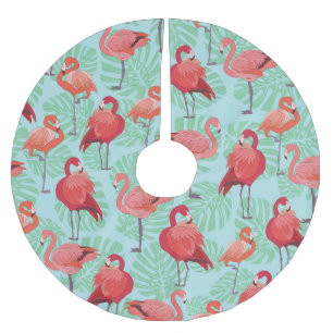 Pink Flamingos: Exotic Seamless Pattern. Brushed Polyester Tree Skirt