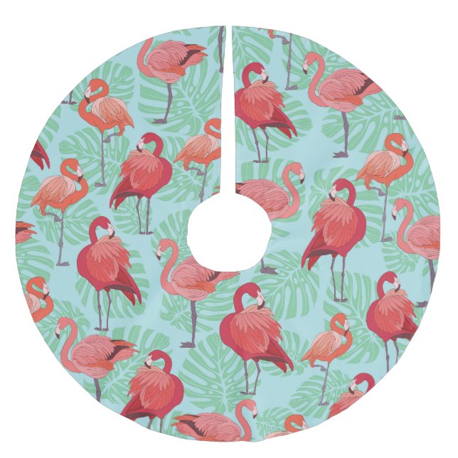 Pink Flamingos: Exotic Seamless Pattern. Brushed Polyester Tree Skirt (Front)