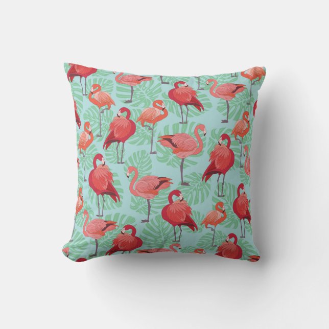 Pink Flamingos: Exotic Seamless Pattern. Cushion (Front)