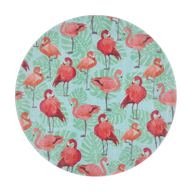Pink Flamingos: Exotic Seamless Pattern. Cutting Board (Front)
