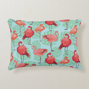Pink Flamingos: Exotic Seamless Pattern. Decorative Cushion