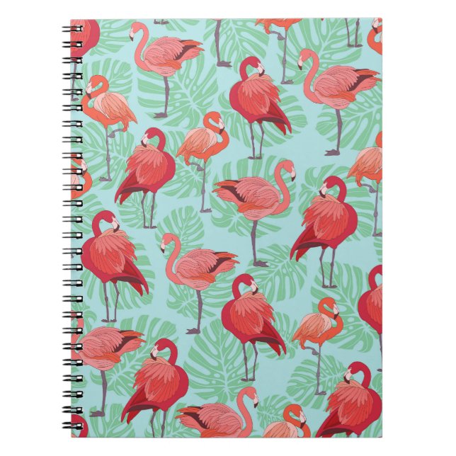 Pink Flamingos: Exotic Seamless Pattern. Notebook (Front)