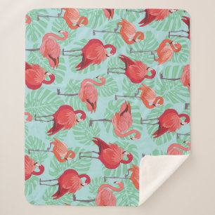 Pink Flamingos: Exotic Seamless Pattern. Sherpa Blanket