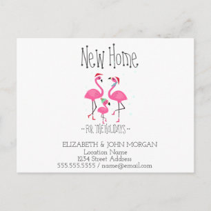 Pink Flamingos Family Santa Hat New Address Announcement Postcard