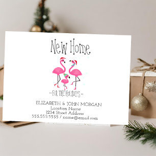 Pink Flamingos Family Santa Hat New Address Announcement Postcard