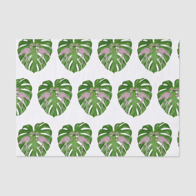 Pink Flamingos Flamingo  Monstera  Tissue Paper (Front)