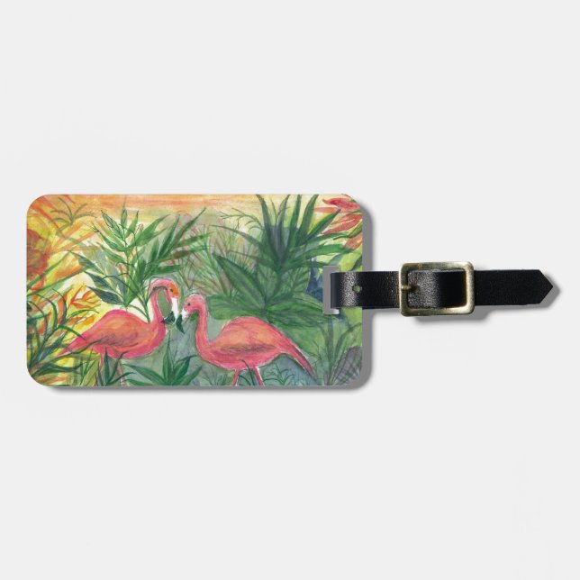 Pink Flamingos Florida Art Luggage Tag (Front Horizontal)