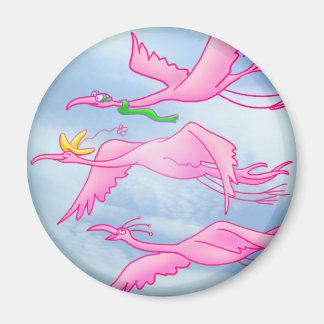 Pink Flamingos flying west Magnet