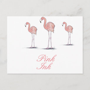 Pink Flamingos Fun Cute Drawing Postcard