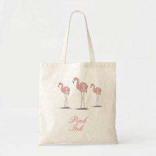 Pink Flamingos Fun Cute Drawing Tote Bag