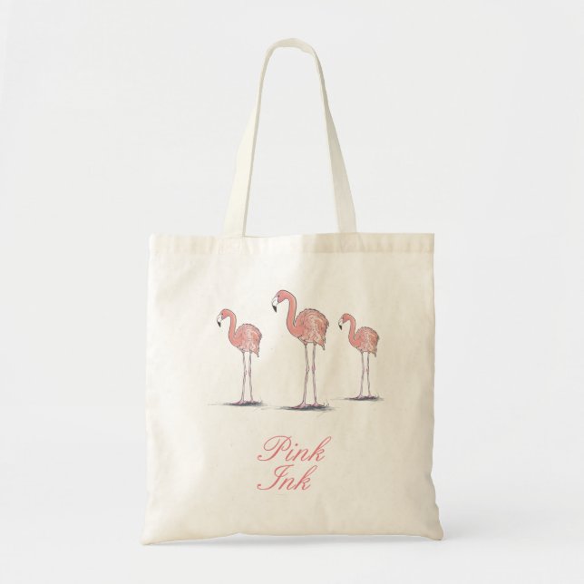 Pink Flamingos Fun Cute Drawing Tote Bag (Front)