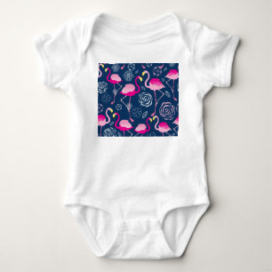 Pink Flamingos: Graphic Dark Pattern Baby Bodysuit
