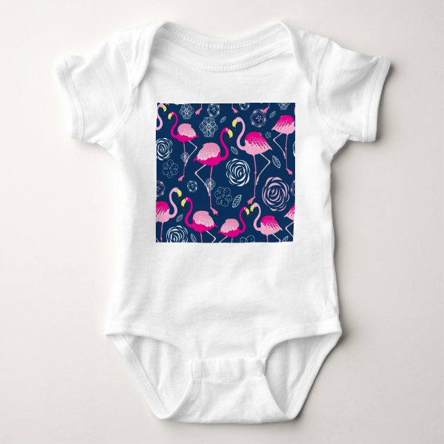 Pink Flamingos: Graphic Dark Pattern Baby Bodysuit (Front)