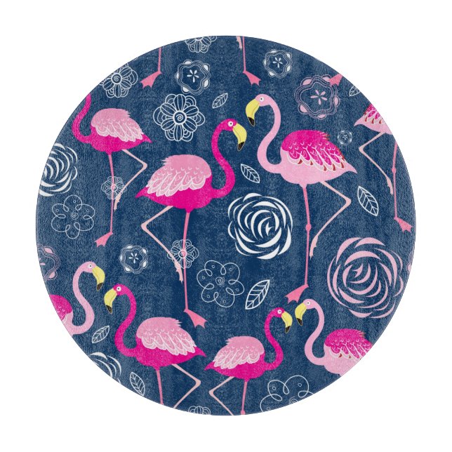 Pink Flamingos: Graphic Dark Pattern Cutting Board (Front)