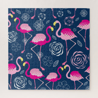 Pink Flamingos: Graphic Dark Pattern Jigsaw Puzzle