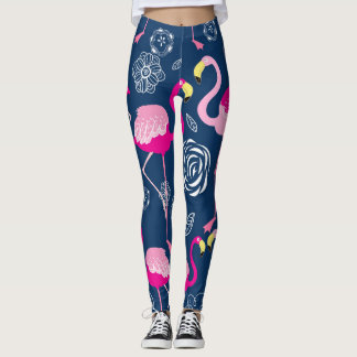 Pink Flamingos: Graphic Dark Pattern Leggings