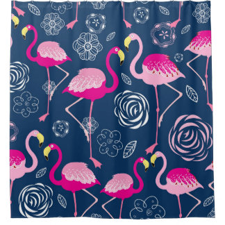 Pink Flamingos: Graphic Dark Pattern Shower Curtain