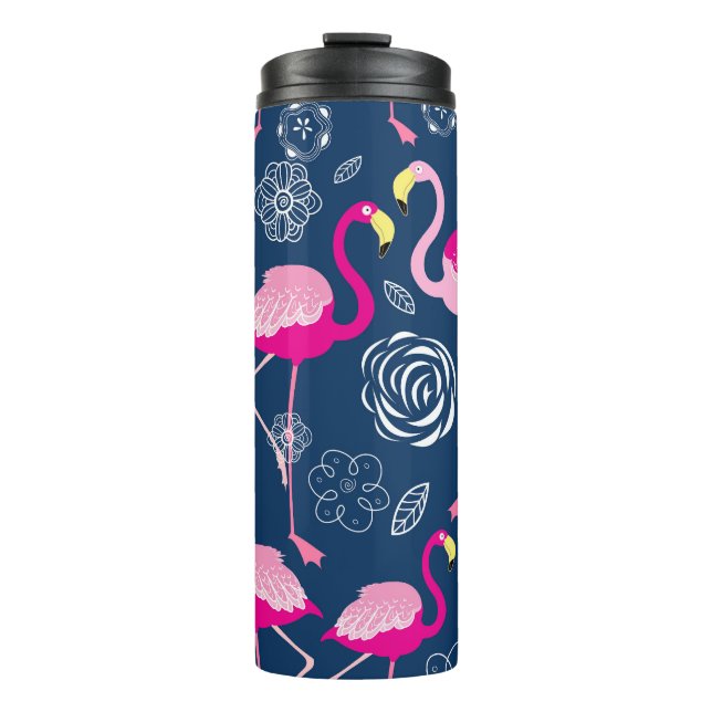 Pink Flamingos: Graphic Dark Pattern Thermal Tumbler (Front)