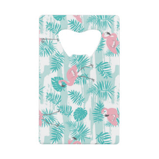Pink flamingos, green palm leaves, tropical.