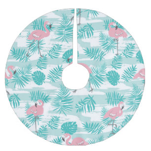 Pink flamingos, green palm leaves, tropical. brushed polyester tree skirt