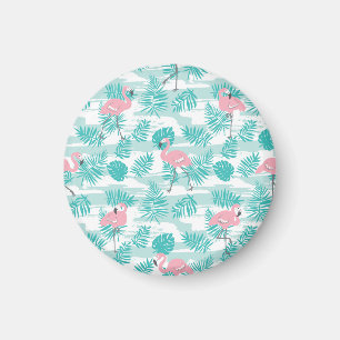 Pink flamingos, green palm leaves, tropical. magnet