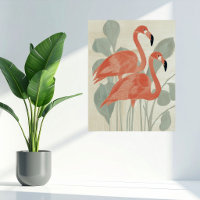 Pink Flamingos Green Plants Watercolor Stylish Fun