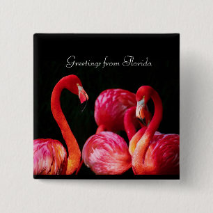 Pink Flamingo's ,Greetings from Florida  15 Cm Square Badge