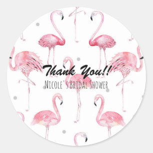 Pink Flamingos Grey Polka Dots Chic Favour Classic Round Sticker