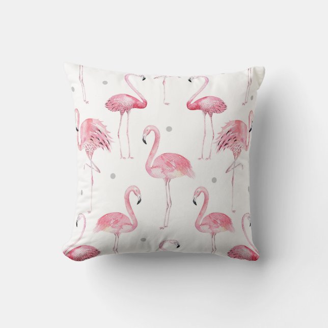 Pink Flamingos Grey Polka Dots Chic Minimal Custom Cushion (Front)