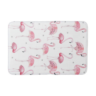 Pink Flamingos Grey Polka Dots Chic Tropical Bath Mat