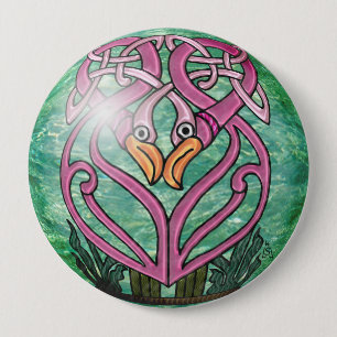 Pink Flamingos in a Celtic Knot 10 Cm Round Badge