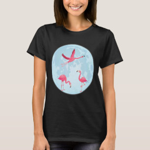 Pink Flamingos In A Full Glowing Moon Cute Flaming T-Shirt