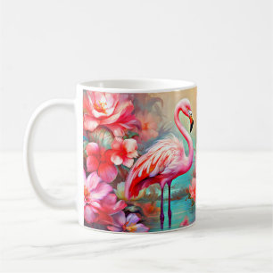 Pink Flamingos in A Lake with Flowers-20231 Coffee Mug