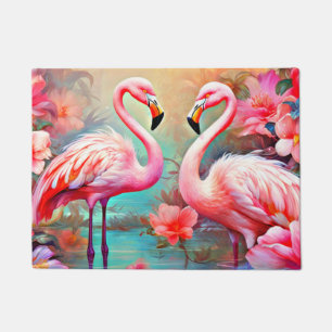 Pink Flamingos in A Lake with Flowers-20231 Doormat