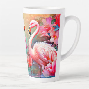 Pink Flamingos in A Lake with Flowers-20231 Latte Mug
