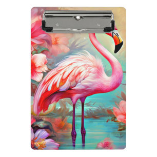 Pink Flamingos in A Lake with Flowers-20231 Mini Clipboard