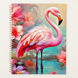 Pink Flamingos in A Lake with Flowers-20231 Planner