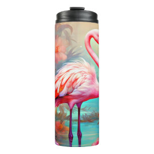 Pink Flamingos in A Lake with Flowers-20231 Thermal Tumbler