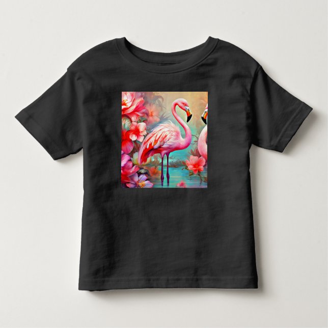 Pink Flamingos in A Lake with Flowers-20231 Toddler T-Shirt (Front)