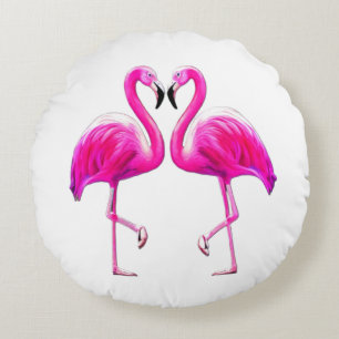 Pink Flamingos In Love  Round Cushion