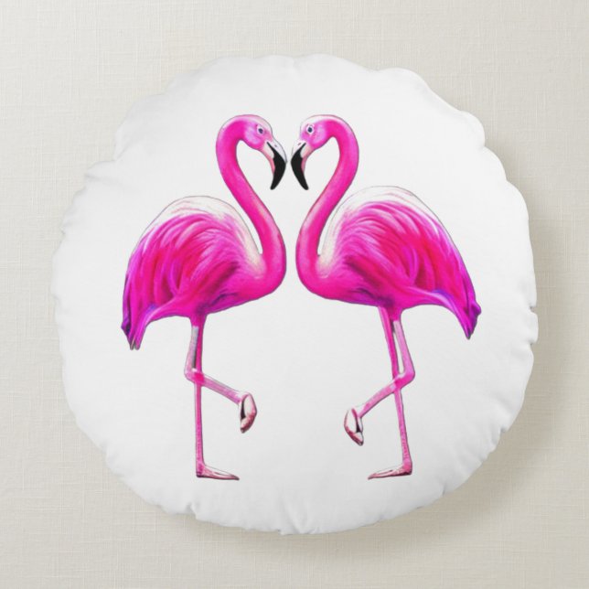Pink Flamingos In Love  Round Cushion (Front)